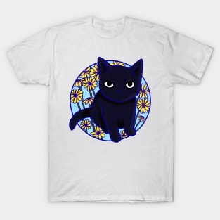 Cute black kitten with flowers T-Shirt